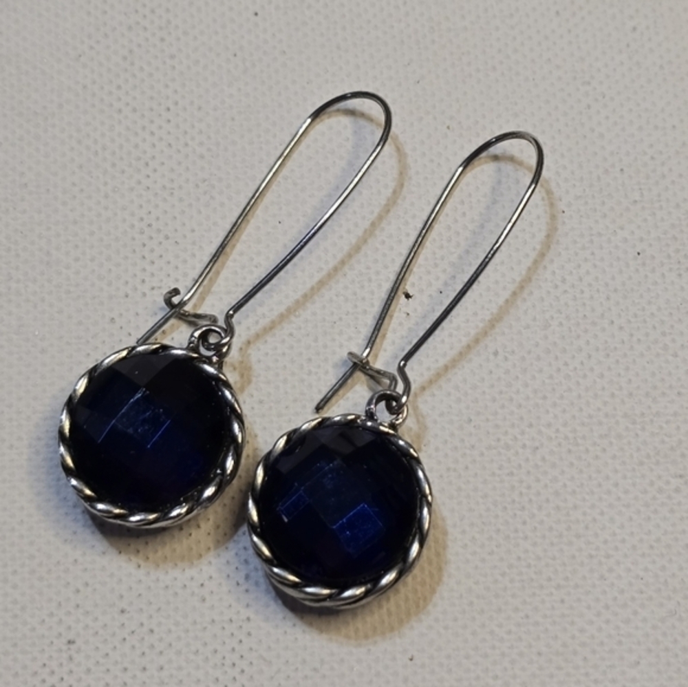 House of‎ Harlow 1960 Silver and Blue Jeweled Earrings New